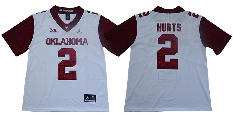 Men Oklahoma Sooners #2 Hurts White NCAA Jerseys->ncaa teams->NCAA Jersey